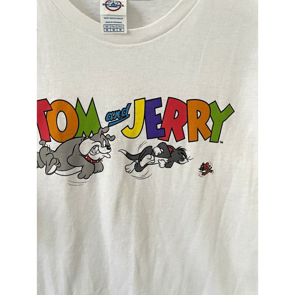 Delta Pro Weight Men's M White Tom & Jerry Graphic Print Crew Neck Tee